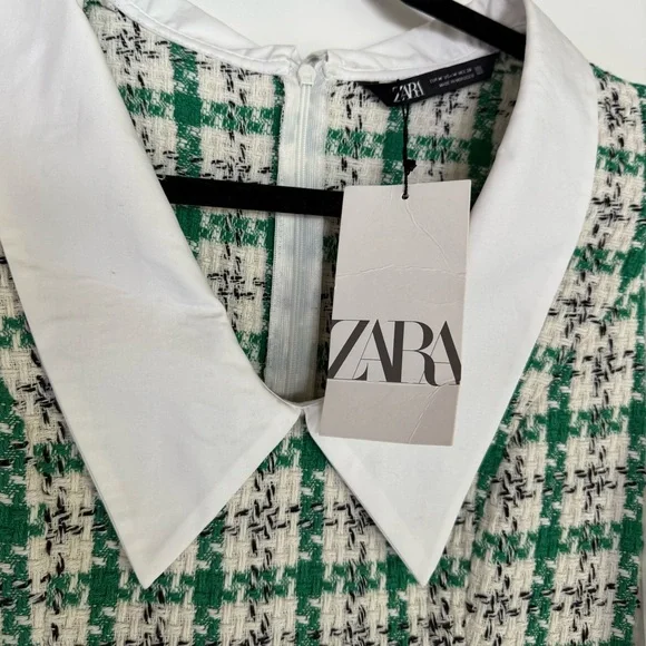 Zara Green and White Tweed Dress NWT - Picture 4 of 7
